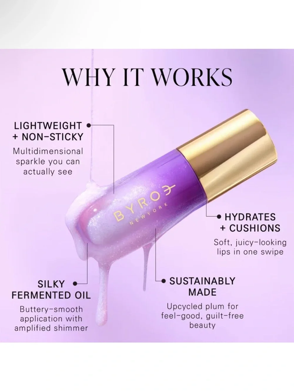 Byroe Sugar Plum Shimmer Lip Oil - Iridescent Purple NIB